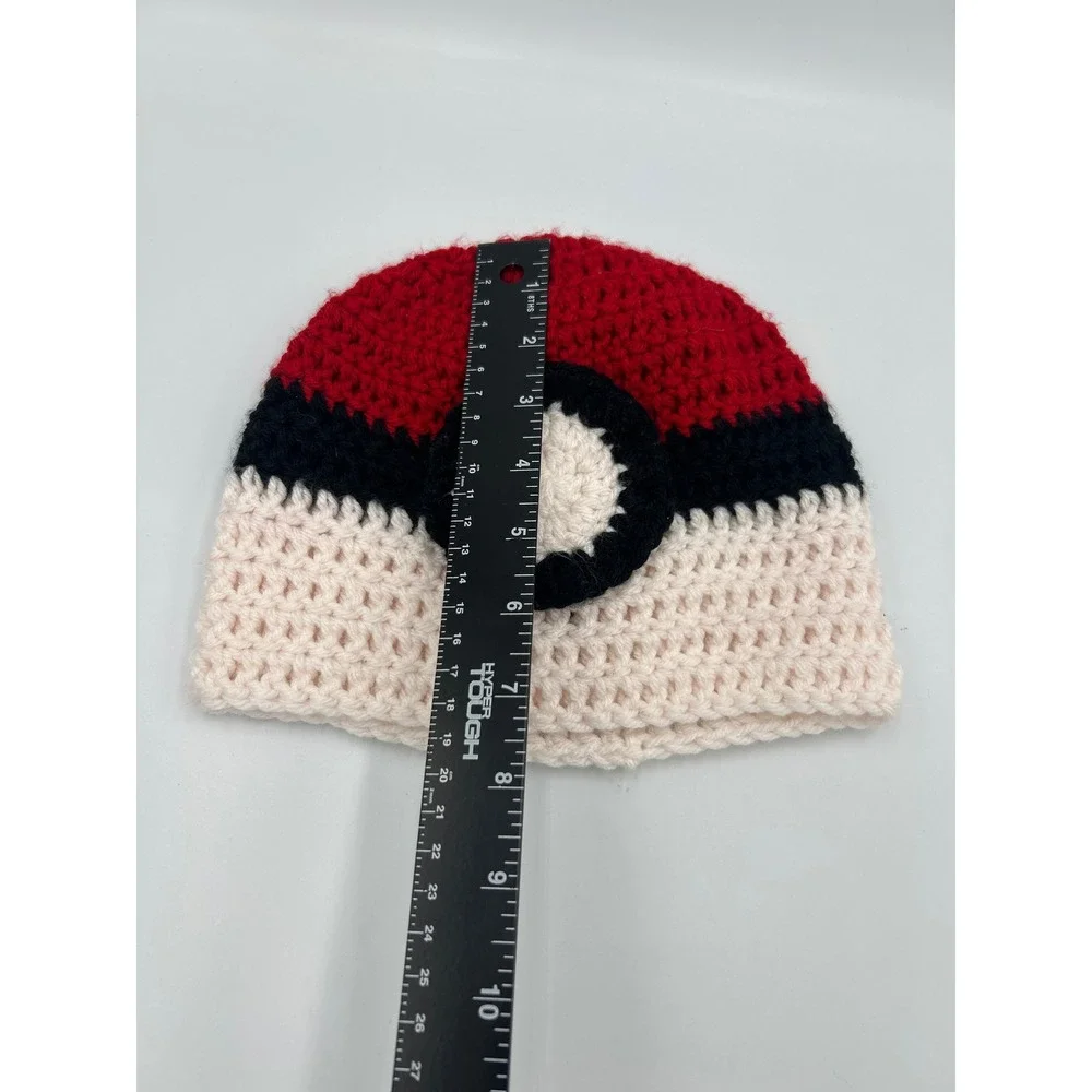 Handmade Crochet‎ Poke Ball Beanie Kids Red White Black Anime Knit Hat